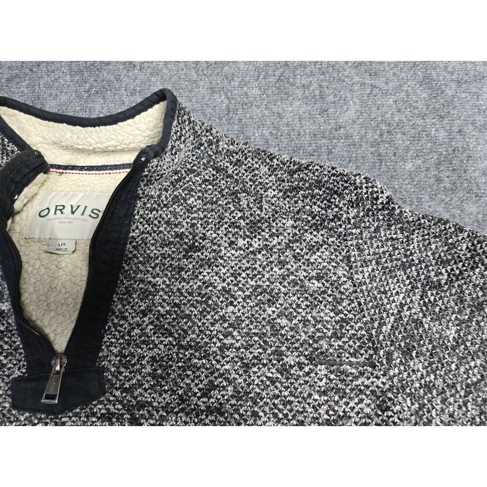 Orvis Men's Large 1/4 Zip Sherpa Lined Fleece Pullover Jacket Sweater Black Gray - Picture 3 of 14